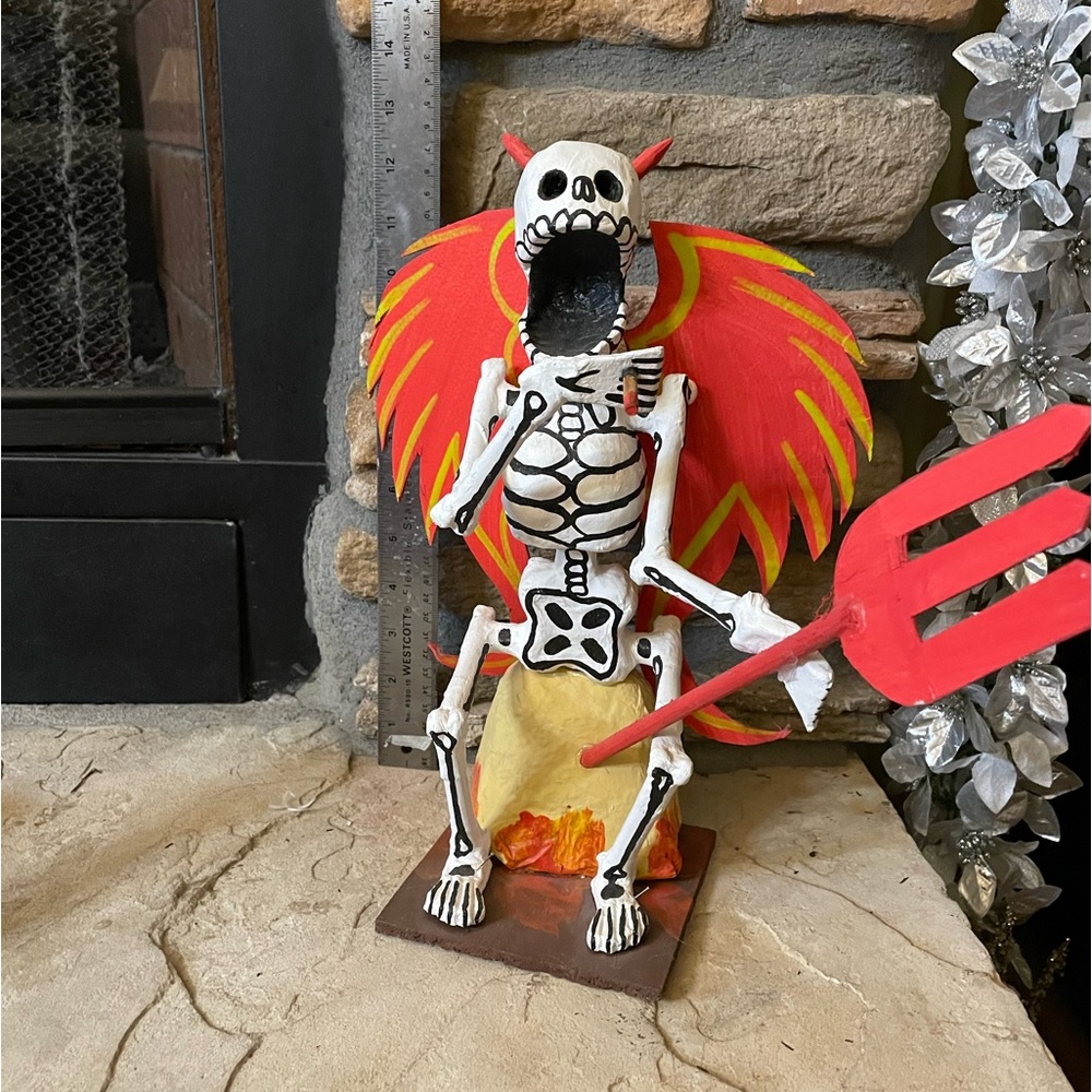 Diablo Skeleton Day Of The Dead Paper Mache dia de los muertos Mexico RARE Vntg